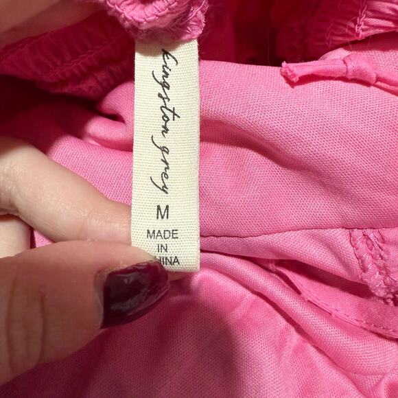 NEW Kingston Grey Pink Puff Sleeve Peasant Dress Size M Tiered Coquette Cottage - Picture 11 of 11